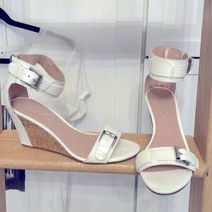 Marc Fisher “Camron” white leather wedge sandals. Perfect condition.